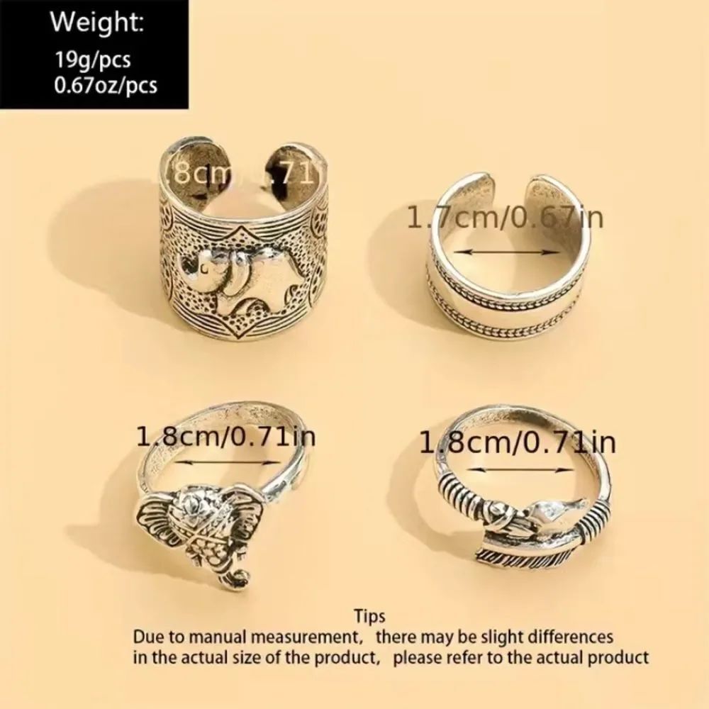 🔅🆕🔅 4pcs Boho Elephant 🐘 Engraved Stackable Ring Set 🐘✨ - Picture 7 of 10
